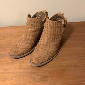 Qupid. Brown chunky heel booties. Size 10